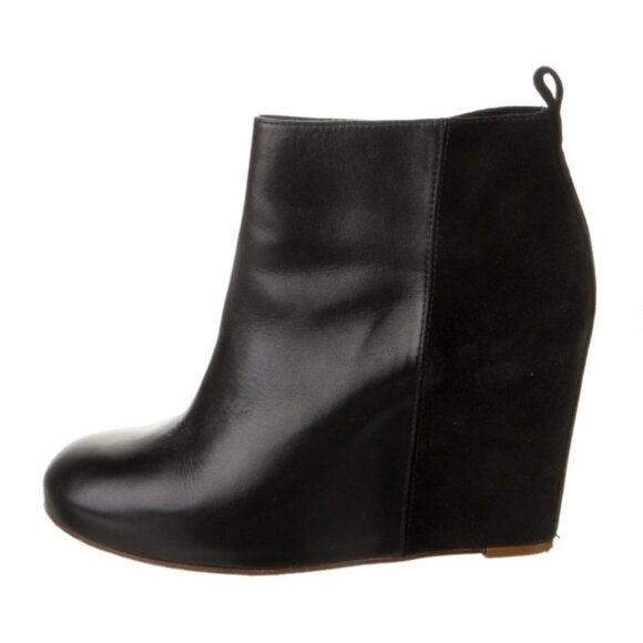 Celine Black Leather & Suede Wedge Ankle Boots Sz 37 - Picture 1 of 14